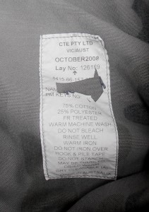 aussie navy camo pants label
