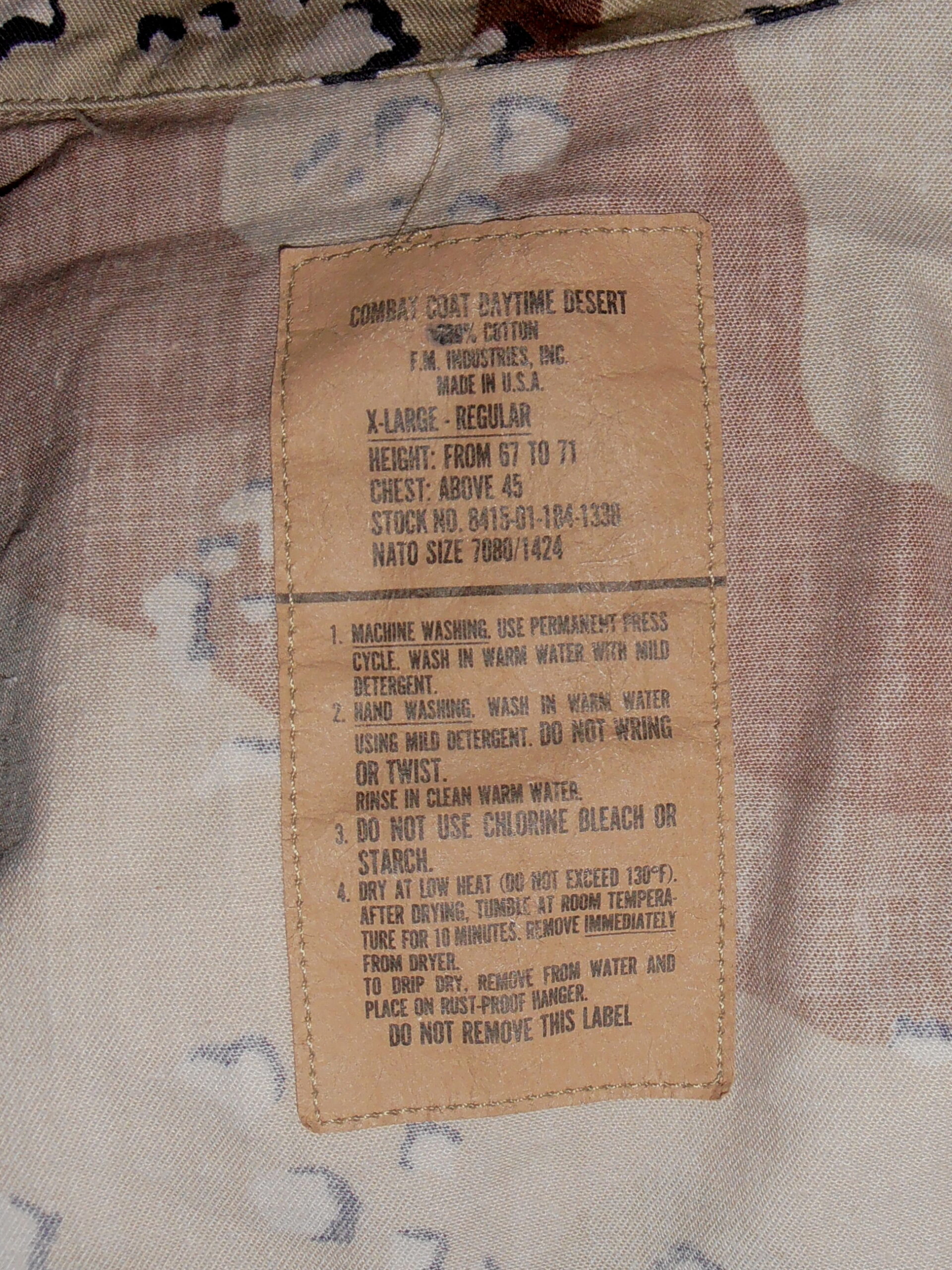 US 6 color shirt label